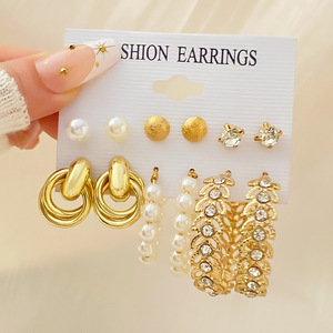 Drops hipping 6-teilige Karte Legierung <span class=keywords><strong>Gold</strong></span> Piercings farbige Creolen Metall Perlen Ohrringe <span class=keywords><strong>Set</strong></span> für Frauen Modeschmuck Ohrringe - Product Image 4