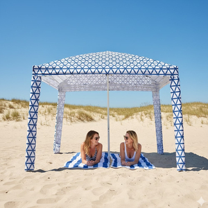 Gazebo de Jardín Plegable Familiar Fácil de Instalar, Malla Transpirable, Tela Ventilada, Parasol Exterior, Sombrilla de Playa Desplegable a Rayas - Product Image 6