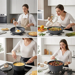 Professional 12 Pieces Black Non-stick Cookware <b>Set</b> Aluminum Pots and Pans with Wooden Handles - Product Image 5