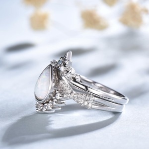 yunnique <b>Opal</b> Wedding <b>Ring</b> Pear Cut Diamond Crown Design Women's Jewelry <b>Silver</b> Color - Product Image 4