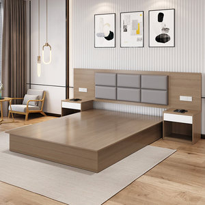 Hotel Room Furniture Cheap <b>Bed</b> Bedroom Set Modern Wooden Apartment - Product Image 1