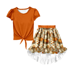 Ensemble haut à nœud et jupe à volants en soie de lait pour filles, tenue 2 pièces pour enfants avec impression personnalisée - Product Image 3