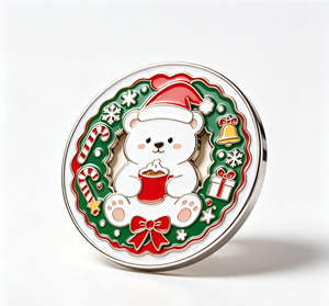 Christmas <b>Bear</b> Metal Enamel Pin Round Printed Brooch <b>Cute</b> Holiday Souvenir for Gift and Bag Decoration - Product Image 3