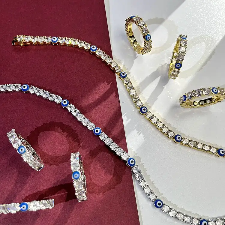 Jialin conjunto de joias unissex, joias de estilo simples olho azul, para homens e mulheres