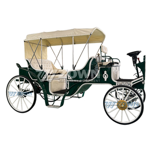 Charrette de tourisme de luxe moderne et portable noire à 4 roues, à chevaux, avec auvent, modèle Victoria - Product Image 6