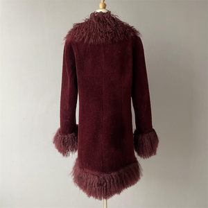 Jxwatcher Abrigo de Piel de Cordero Auténtica Personalizado al por Mayor, Abrigo de Piel Mongol de Lana Suave y Cálida para Mujer, Color <span class=keywords><strong>Vino</strong></span> - Product Image 6