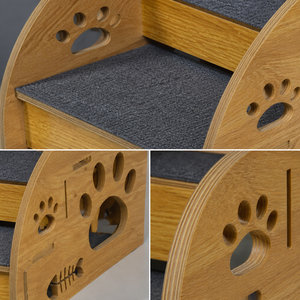 <span class=keywords><strong>Escalier</strong></span> <span class=keywords><strong>pour</strong></span> animaux de compagnie en bois à 3 marches, panneaux latéraux incurvés, marches antidérapantes en feutre, découpe motif patte, bois massif, charge 20 kg, <span class=keywords><strong>pour</strong></span> chats, chiens, canapé - Product Image 3