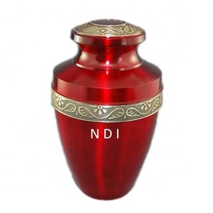 Red Adult Cremation Urn with Gold Band Customizable Design Funerary <b>Keepsake</b> Adult <b>Ashes</b> Funeral Burial Cremation Urns - Product Image 1