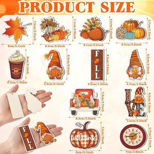 Décorations de Thanksgiving : Gnomes en bois à suspendre, feuilles de citrouille, décorations florales ajourées d'automne, fournitures pour fêtes de fin d'année - Product Image 1