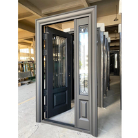 TECHTOP Porte d'entrée principale grise moderne en verre trempé pleine vue avec cadre noir prêt pour la maison