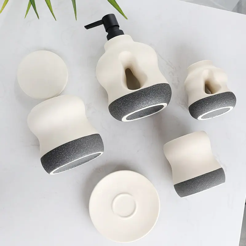 OEM Ivory White Nordic Ceramic Soap Dispenser Set Hotel Supplies Home Accessories Modern Vanity Bathroom Set