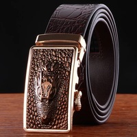 Ceinture en cuir de vache pour homme, livraison gratuite, accessoire de bureau, motif Crocodile, avec boucle automatique