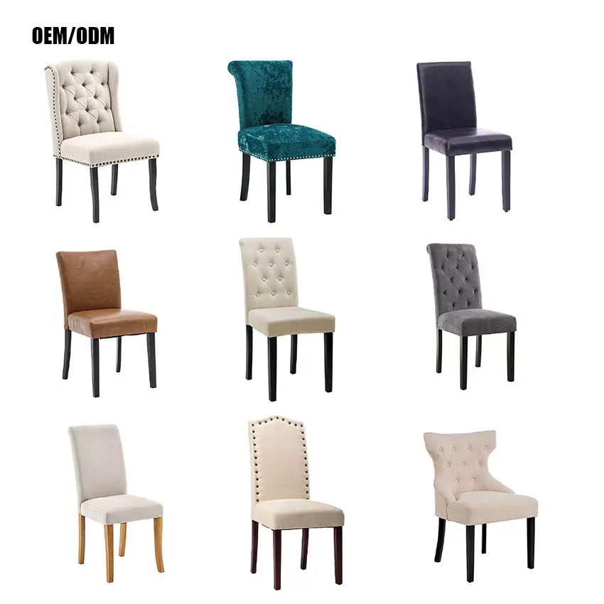 Hot Selling Dine Furnitures Chaise Salle A Manger Fabric Wingback Upholstered Dining Chair With Wood Legs