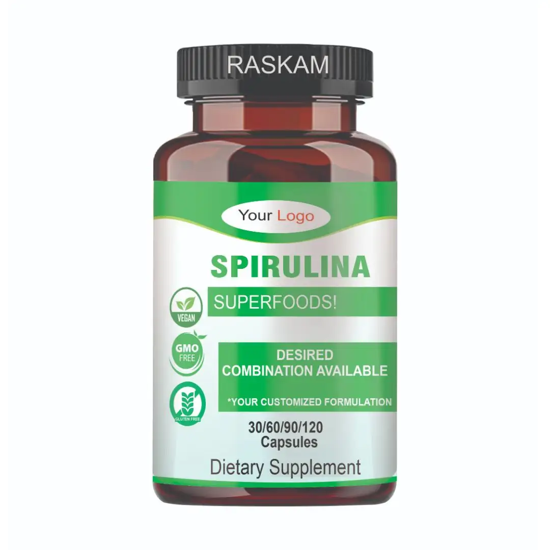 Private Label Multivitamins Capsules SPIRULINA Super Green Foods Capsules for Improves Gut Health