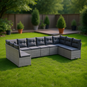 Ensemble de canapés de jardin en rotin gris avec pieds réglables, 8 places, mobilier d'extérieur au design contemporain - Product Image 2