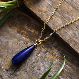 Crystal Teardrop Pendant Necklace 18K Gold Plated Natural Stone Lapis Lazuli Rose Quartz Amazonite <b>Red</b> Stone Unisex Everyday - Product Image 3