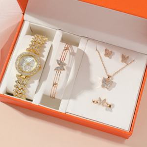 Nuevo y Moderno Reloj de Cuarzo con Esfera de Cristal y Aleación para Mujer, con Diseño de Mariposa, Juego de Joyería de 5 Piezas con Brazalete y Anillo de Compromiso con Diamantes - Product Image 6