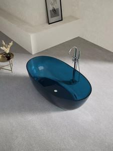 高級 クリスタルクリア レジン製 バスタブ ソリッドサーフェス 人工大理石 独立型 透明 浴室浴槽 排水栓付き - Product Image 6