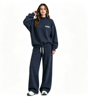 Ensemble de survêtement 2 pièces pour femme, molletonné 350G, imprimé mousse, sweat-shirt à col semi-montant et pantalon large, coupe oversize décontractée