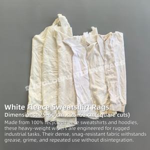 Multipurpose White Fleece Sweatshirt Rags 100 Cotton Various <b>Industrial</b> <b>Wiping</b> Rags for Cleaning - Product Image 2