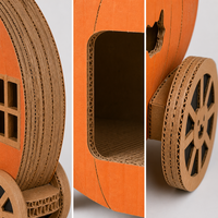 Maison pour chat en carton ondulé en forme de citrouille avec roues et lanterne