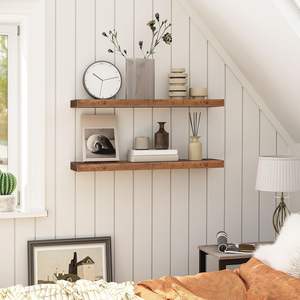 Ensemble d'<span class=keywords><strong>étagère</strong></span>s flottantes de 2 pièces, <span class=keywords><strong>étagère</strong></span> murale de 31,5 pouces avec supports invisibles, brun rustique pour salle de bain, chambre à coucher, cuisine - Product Image 5