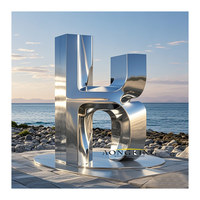Grande sculpture d'art en acier inoxydable avec base noire, sculpture abstraite en métal de luxe pour la décoration de jardin
