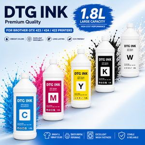 Tinta CMYK Blanca para Impresión Directa en Prendas (DTG) Compatible con Brother GTX 423 424 422, 1.8L, para Camisetas de Algodón, Venta al Por Mayor de Fábrica - Product Image 1