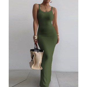 Vêtements pour femmes en gros pas chers <span class=keywords><strong>2023</strong></span> Robe moulante élégante Robe à bretelles unie Robe longue imprimée grande taille Robe décontractée sexy - Product Image 3