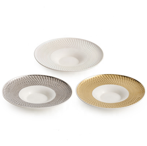Elegante Plato <span class=keywords><strong>de</strong></span> Sopa con Borde Dorado para Pasta, Ensalada, Plato <span class=keywords><strong>de</strong></span> Cerámica Plateado y Dorado <span class=keywords><strong>de</strong></span> Lujo para Sopa y Platos Principales para Banquetes <span class=keywords><strong>de</strong></span> Boda - Product Image 4