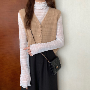 Women's V-neck Knitted Waistcoat Spring Autumn New Design Sense Short Loose <b>Ladies</b> Cardigan Sweater <b>Vest</b> Aesthetic Tops R1943 - Product Image 3