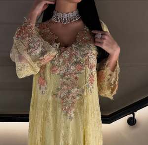 LEDUO custom embroidery muslim V-neck Straight modest maxi <b>dress</b> embellished Improved abaya - Product Image 2