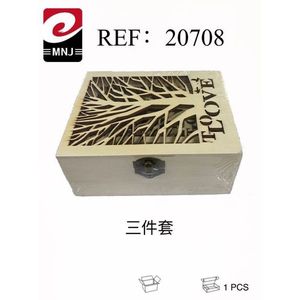 Wooden Box Three Piece Set With Tree Design And Love Text Decorative Storage Box For Home Or Gift Use - Product Image 1
