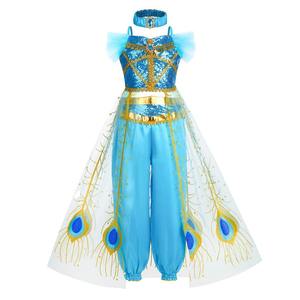 Venta al por mayor princesa Elsa Anna niñas <span class=keywords><strong>Aladdin</strong></span> Cosplay fiesta niños cumpleaños Halloween actuación jazmín disfraz con accesorios - Product Image 3