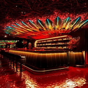 Design d'intérieur de boîte de nuit rouge, mobilier de bar en bois et en métal, décoration lumineuse à LED tendance pour boîte de nuit - Product Image 2