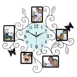 5 Pictures High Quality Metal Decorative Photo Frame Wall Clock