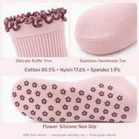 Chaussettes de yoga en coton à volants antidérapantes pour femmes, longueur mi-mollet, avec semelle en silicone pour Pilates et Barre
