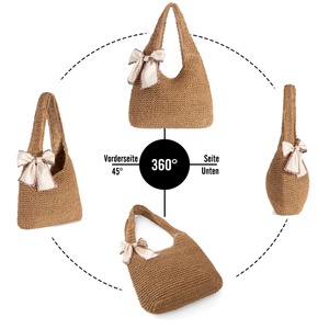 Factory Summer Open Straw Casual Tote Bag Women Vintage Lightweight Foldable Beach Travel Bag - Product Image 4