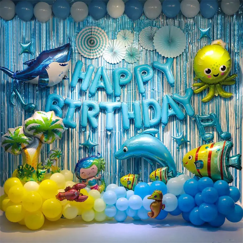 LUCKY Under the Sea Theme Party Decoration Girl Princess Party Decoration Foil Balloons Birthday Party Supplies