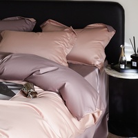 Parure de lit quatre pièces en satin de qualité supérieure (Classe 100), couleur unie, luxe léger, personnalisable, housse de couette et drap-housse, adaptée à toutes les saisons