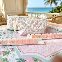 Ensemble de 3 sacs de rangement matelassés roses à motifs floraux pour Mahjong, sacs portables pour accessoires de Mahjong, grande capacité, écologiques et durables