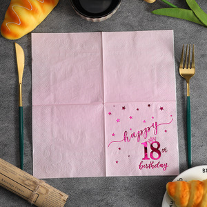 Happy Birthday Pink <b>Paper</b> Napkins 250mm Printed Three Layer For Birthday Party Disposable <b>Tissues</b> - Product Image 2