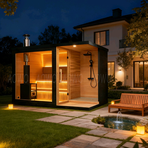 Poêle de Sauna Noir Extérieur avec Vestiaire Buitensauna <span class=keywords><strong>Van</strong></span> Massief Hout avec Therapeutische Lampe LED avec Grande Vitrine - Product Image 4