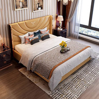 Lit en cuir Armani de luxe italien, en bois massif, première couche de cuir de vache, lit double 1.8m pour chambre principale de villa