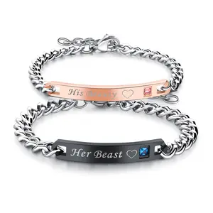His Beauty Her Beast Stainless Steel Chain Bracelet Her King His Queen Love Adjustable Couple Bracelet For Valentine's Day
