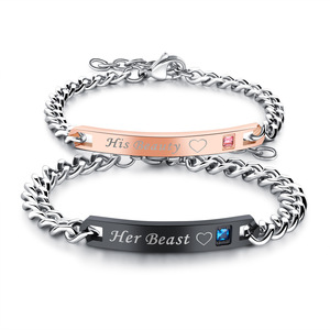 <span class=keywords><strong>Mylove</strong></span> Fashion Chaîne en acier inoxydable plaqué or Bracelet unisexe réglable Bracelet de couple tendance 'His Queen Her King' - Product Image 1