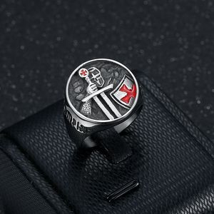 Templar Knight <b>Ring</b> <b>Titanium</b> Steel Cross Design Red Epoxy Inlay Men's Fashion Jewelry Gift - Product Image 1
