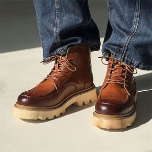 Bottes d'automne et d'hiver pour hommes, bottes de travail rétro à semelle épaisse, bottes en cuir décontractées pour hommes - Product Image 3