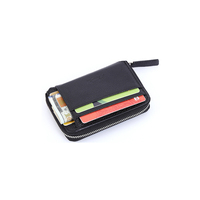 Dompet Mini PU Bertekstur Hitam dengan Ritsleting, Slot Kartu Depan, Kantong Penyimpanan Uang dan Koin, Tempat Kartu Harian Portabel, Logo Dapat Disesuaikan
