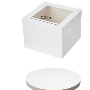 流行品牌白色面包店结婚蛋糕盒10*5英寸，带窗户和生日派对用金色圆形蛋糕板